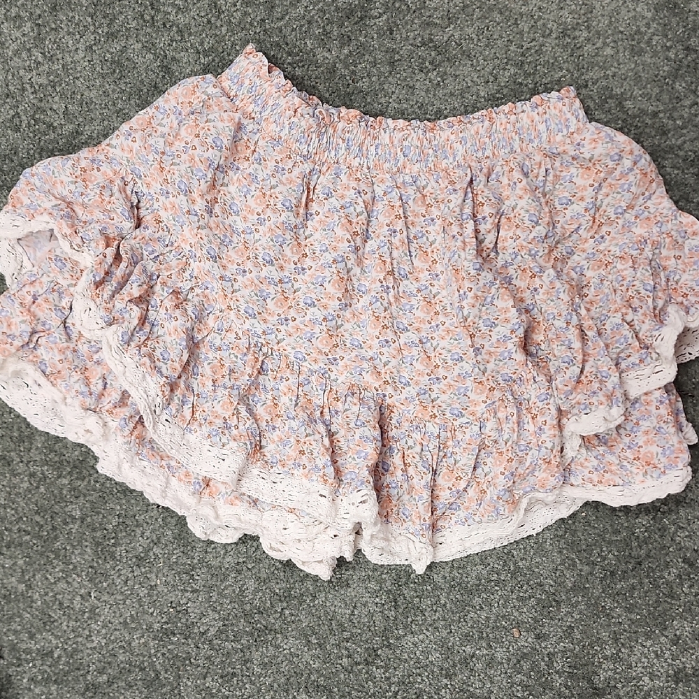 Floral Ruffle Skirt with Lace Trim